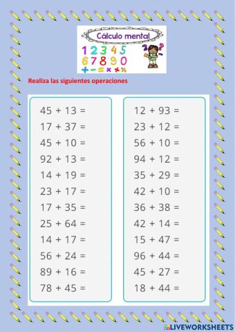 Cálculo mental - Sumar decenas 1