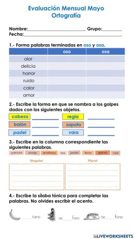 Evaluación Ortografía Mayo