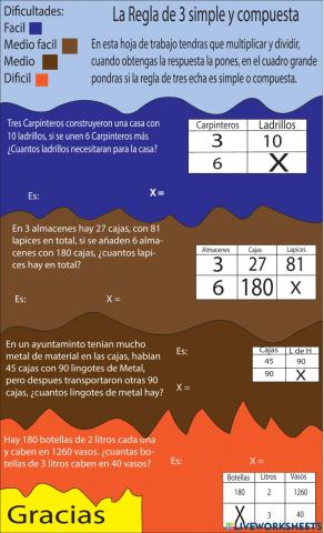 Regla de tres simple y compuesta de facil a dificil
