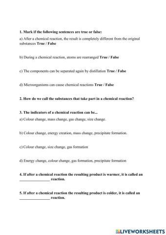 Chemical reactions 1