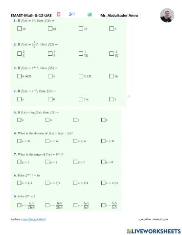 EMSAT Exponential & Logarithmic Functions