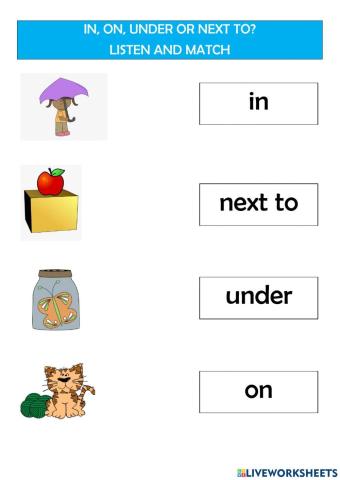 Prepositions in on under next to