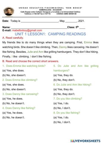 Readings about camping