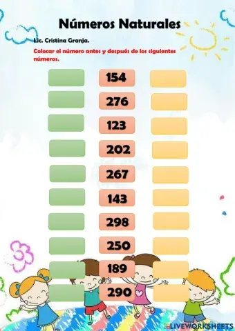 Numeros naturales del 100 al 300