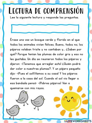 Lectura de comprension: el arcoiris de los pajaros