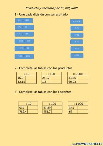 Producto y cociente por 10,100,1000