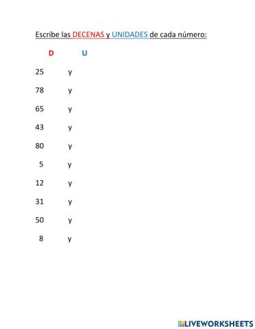 Unidades y decenas