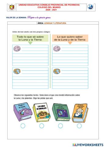 LECTURA COMPRENSIVA La luna y la tIerra