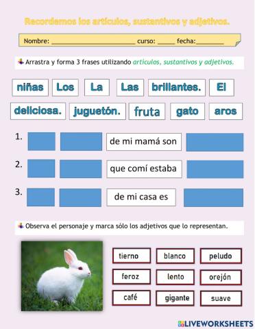 Sustantivos, artículos, adjetivos