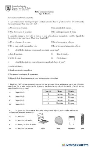 Ficha Tipos de fuerza