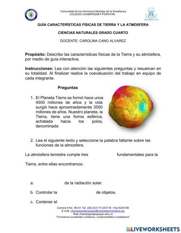 Características de la tierra y la atmósfera