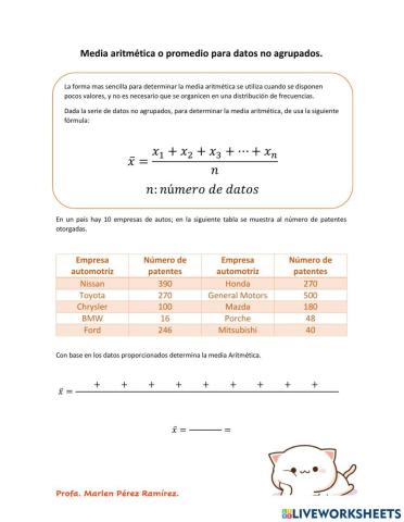 Media aritmética de datos no agrupados
