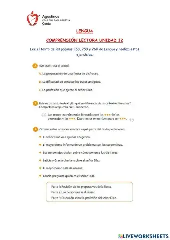 Comprensión Lectora -Una Escena con Gracia- (Unidad 12)