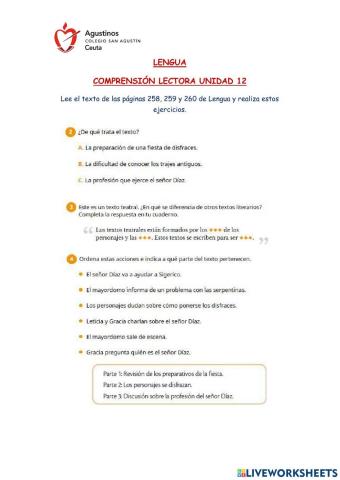 Comprensión Lectora -Una Escena con Gracia- (Unidad 12)