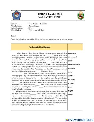 Evalution sheet 2 : Legend