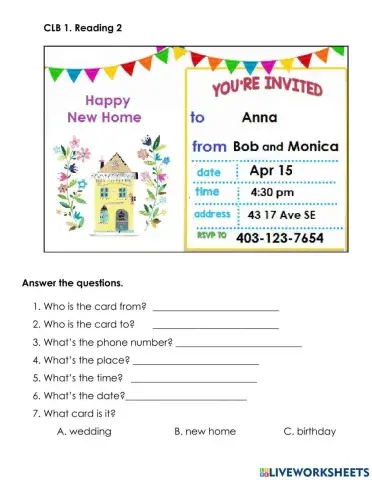 Reading a Party Invitation 1