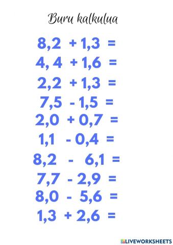 Buru kalkulua zenbaki hamartarrak