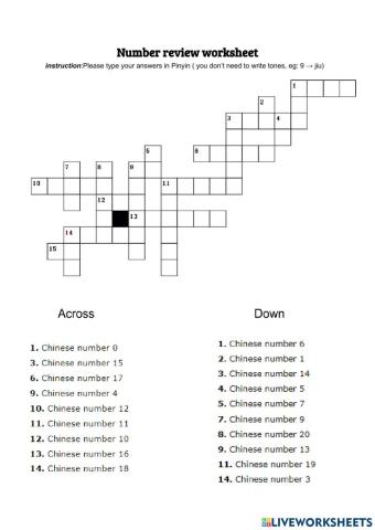 Chinese number review (Pinyin)