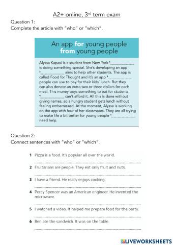 A2+ online class exam term 3