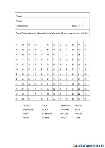 Caça-palavras f ou v