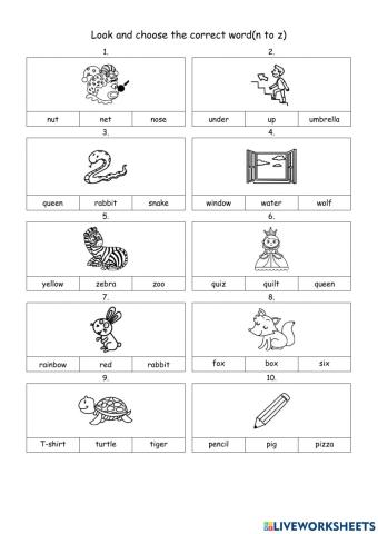 Fun world4 N to Z words