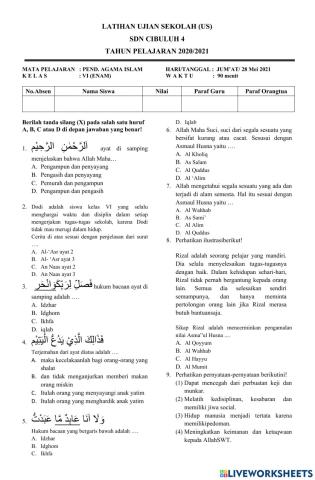 Soal Latihan Ujian Sekolah Pendidikan Agama Islam