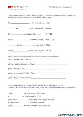 3ºESO-Present Perfect.ejercicio.1