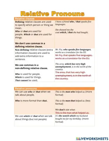 Relative Pronouns - worksheet 1