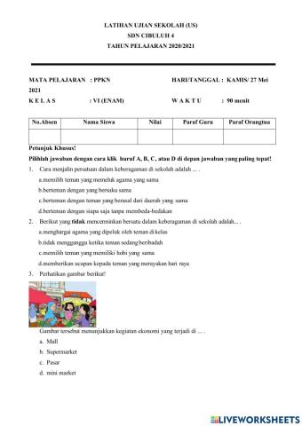 Latihan Ujian Sekolah PPKN