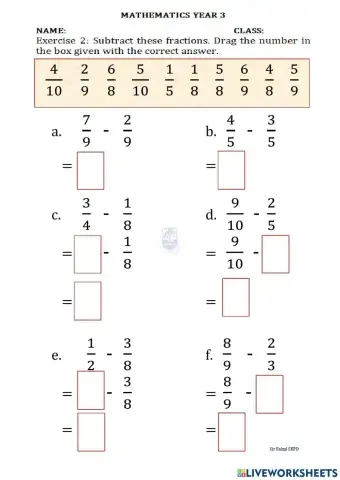 Subtract Fraction Year 3