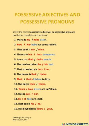 Possessive adjectives and pronouns