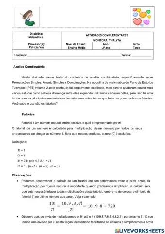 Fatorial- permutação - arranj0 - combinação