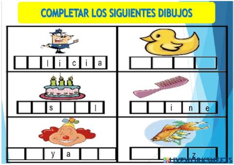 Completar  los siguientes dibujos