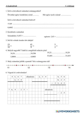 Tizedestörtek gyakorlása