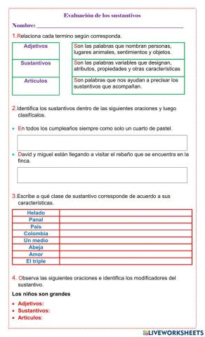 Evaluación de los sustantivos