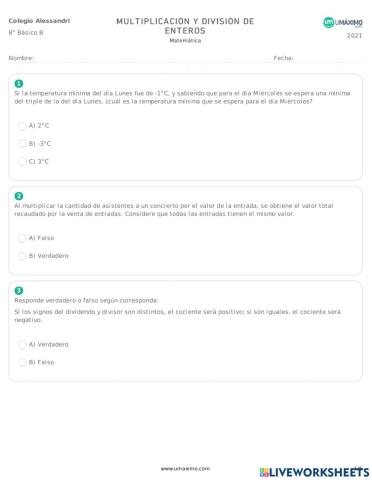 Multiplicación y división de enteros