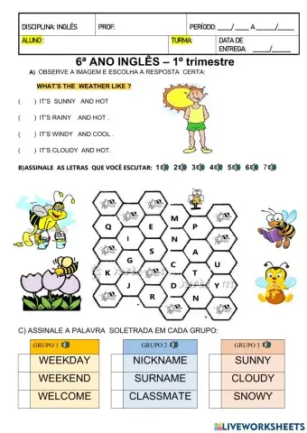 6 ano  INGLÊS JUNHO 1