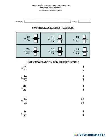 Simplificación de fracciones - irreducibles