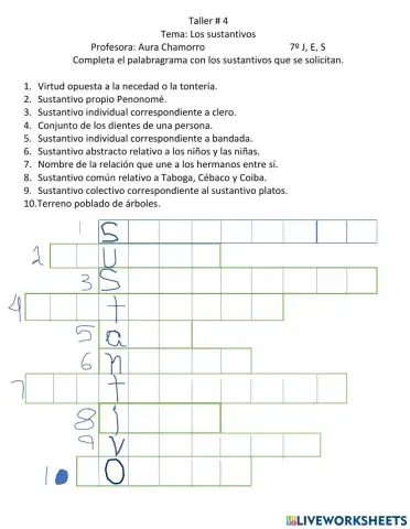 Crucigrama de sustantivos