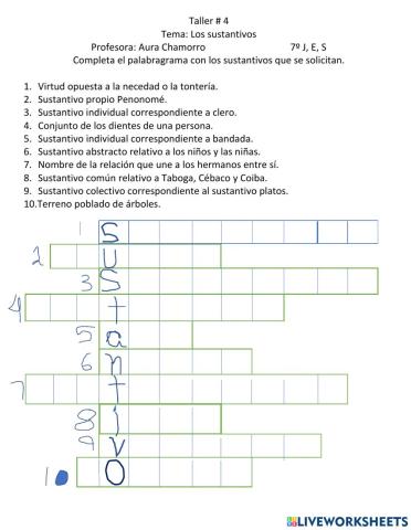 Crucigrama de sustantivos