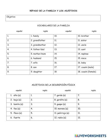 Repaso de la familia y los adjetivos