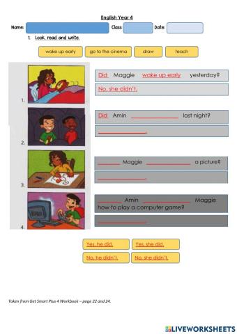 Year 4 - In the past  Workbook (page 22 - 24)
