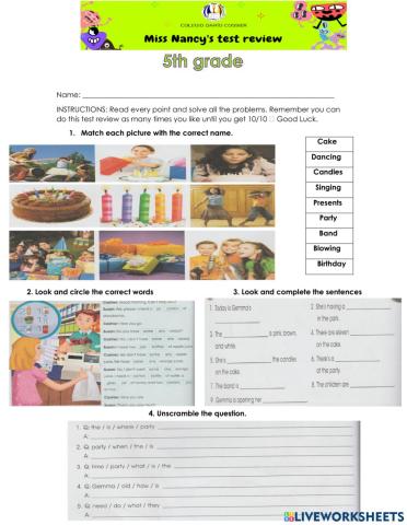 INGLÉS - 5TH GRADE Cuestionario Mayo 2021