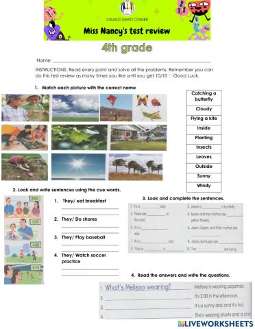 INGLÉS - 4TH GRADE Cuestionario Mayo 2021