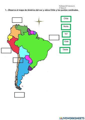 Ubicar Chile y puntos cardinales en mapa
