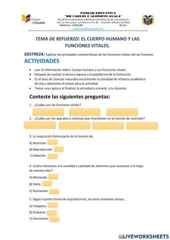 El cuerpo humano y sus funciones vitales
