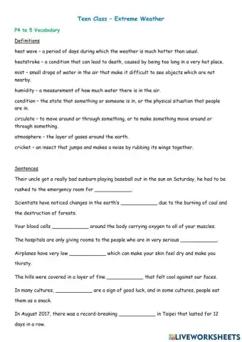 Extreme Weather p4-5 Vocab Fill-in