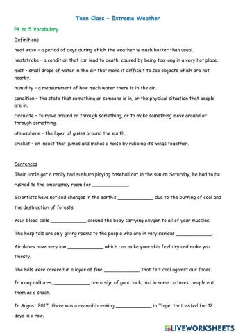 Extreme Weather p4-5 Vocab Fill-in