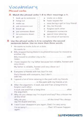 Phrasal Verb Unit 4 Close Up