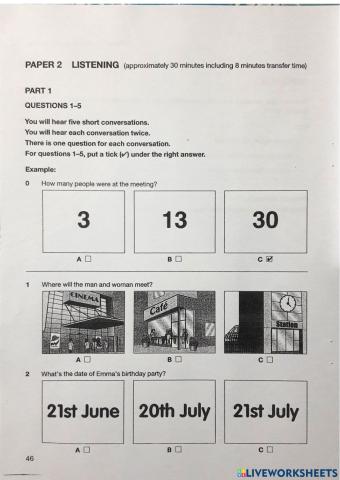 KET 5 - Listening - Test 2 - Part 1